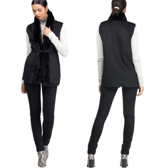 GORSKI Fur Reversible Rex Rabbit Vest with Wool Back and Belt NEW Size Small - Picture 4 of 11